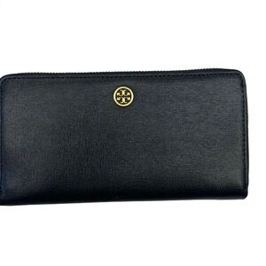 Tory Burch Black Saffiano Wallet with Gold Emblem